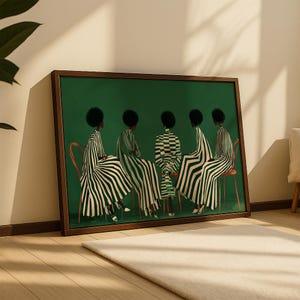 Girlfriends Modern Afrocentric Wall Art: Green Stripe Painting, African Home Decor image 7