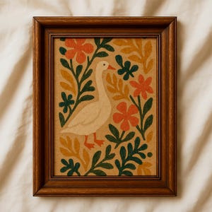 Vintage Goose Wall Art Retro Matisse Floral Art Print Cottagecore Farmhouse Home Decor Whimsical Country Duck Bedroom Framed Poster Gift