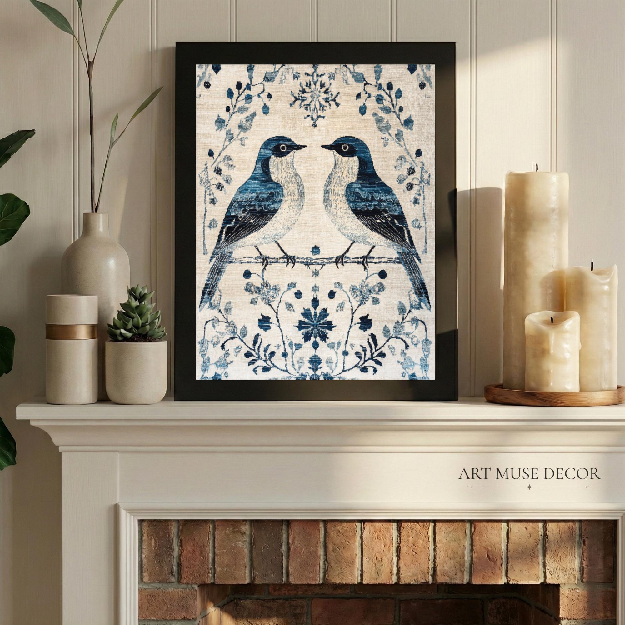 Bird Swedish Folk Art: Nordic Tapestry Prints, Chinoiserie Wall