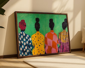 Modern Afro Female Figure Art Print: Afrocentric Boho Folk Art, Abstract Shapes