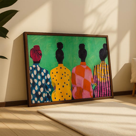 Modern Afro Female Figure Art Print: Afrocentric Boho Folk Art, Abstract Shapes