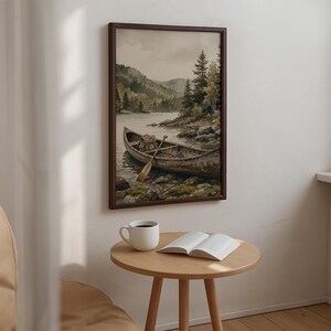 Vintage Fisherman Boat Painting: Rustic Lake Cabin Print, Hunting Wall Art image 11