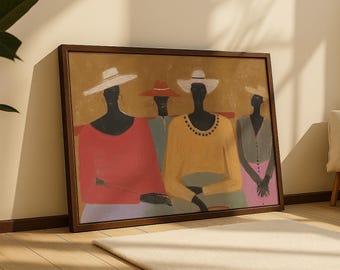 Lámina artística afrocéntrica: arte folclórico bohemio terroso, formas abstractas.
