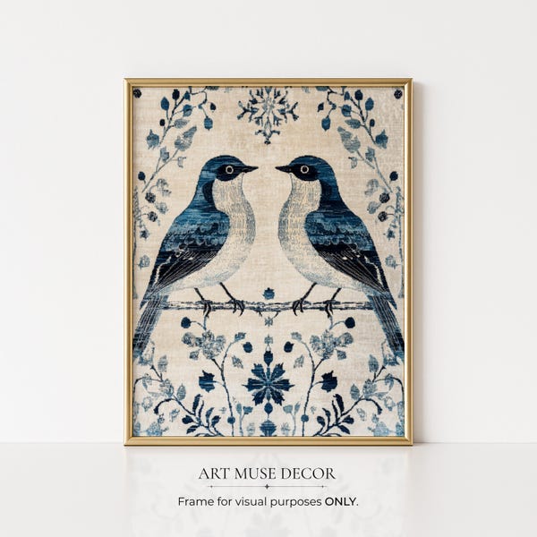 Bird Swedish Folk Art: Nordic Tapestry Prints, Chinoiserie Wall Decor