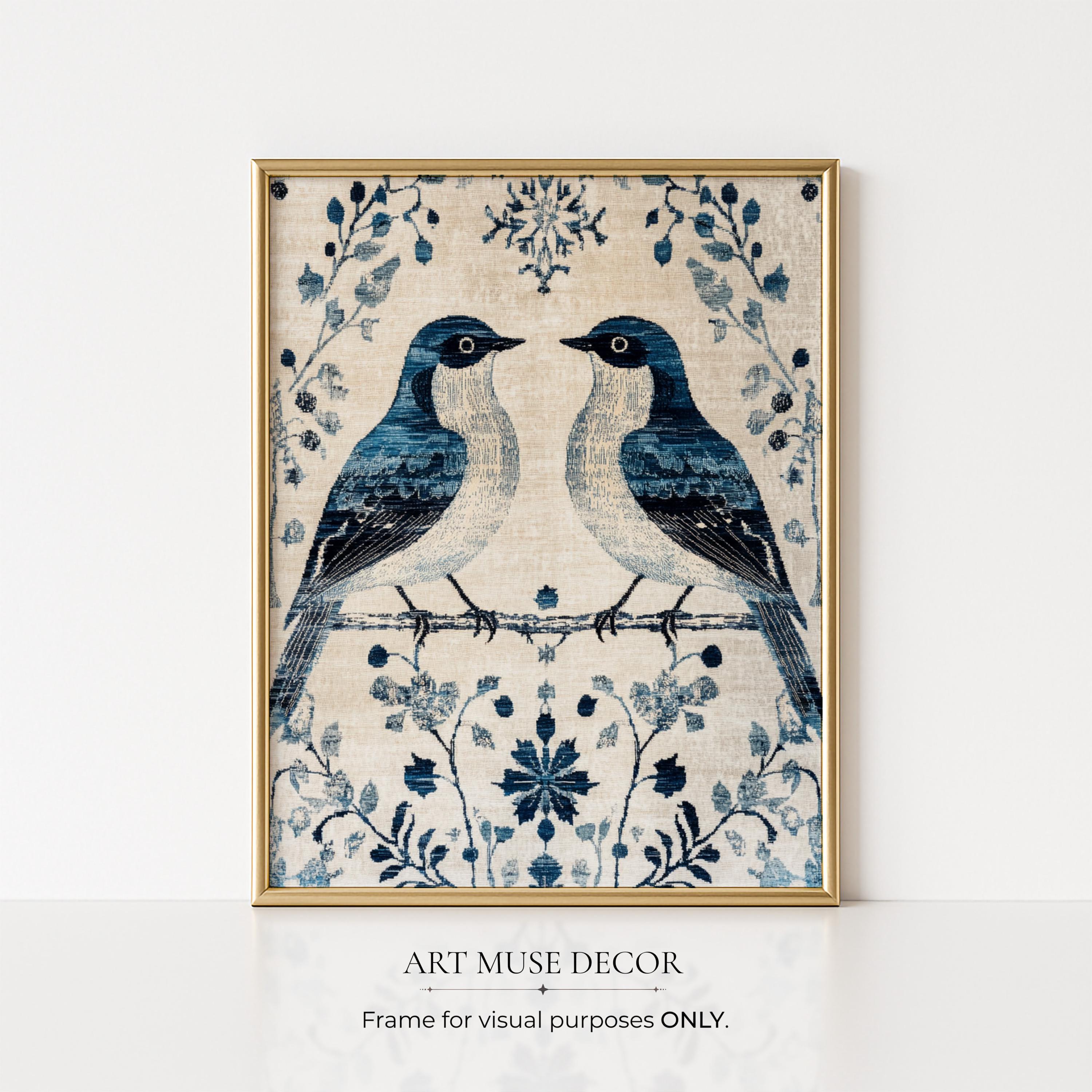 Bird Swedish Folk Art: Nordic Tapestry Prints, Chinoiserie Wall