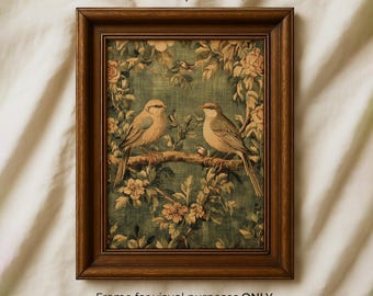 Tapiz botánico estampado: pájaro verde salvia, decoración francesa vintage