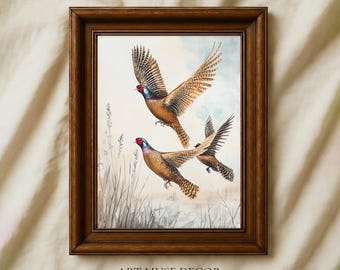 Vintage Pheasant Print: Rustic Bird Hunting Lodge Wall Art