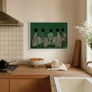 Girlfriends Modern Afrocentric Wall Art: Green Stripe Painting, African Home Decor image 9