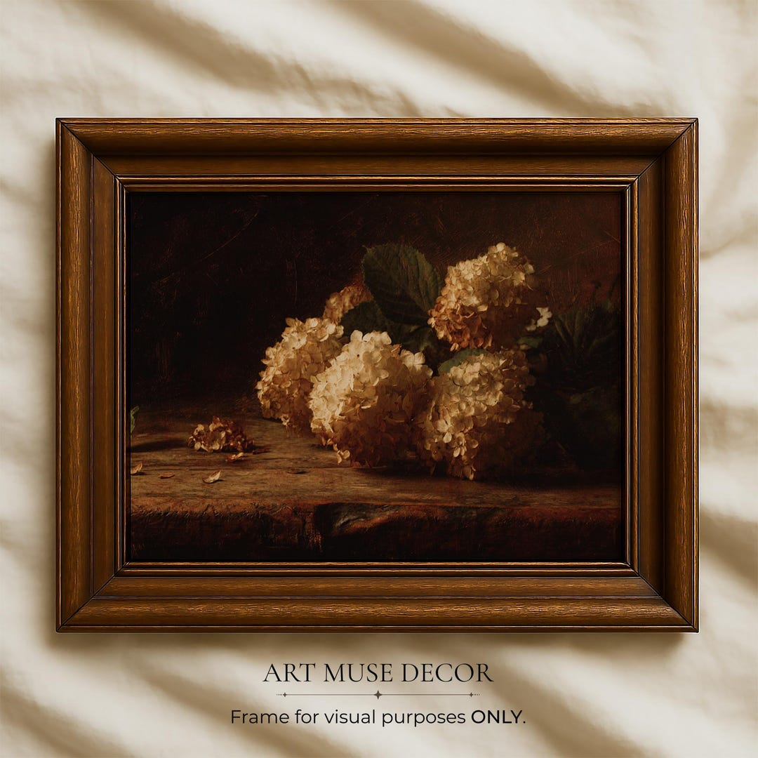 Hydrangea Oil Painting Print: Vintage Farmhouse Decor, Moody Floral ...