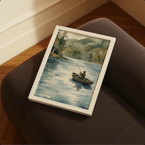 Rustic Fisherman Painting: Vintage Lake Cabin Print, Hunting Wall Art image 10