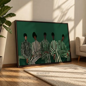 Arte mural afrocéntrico moderno: Pintura negra de amigos, decoración africana para el hogar
