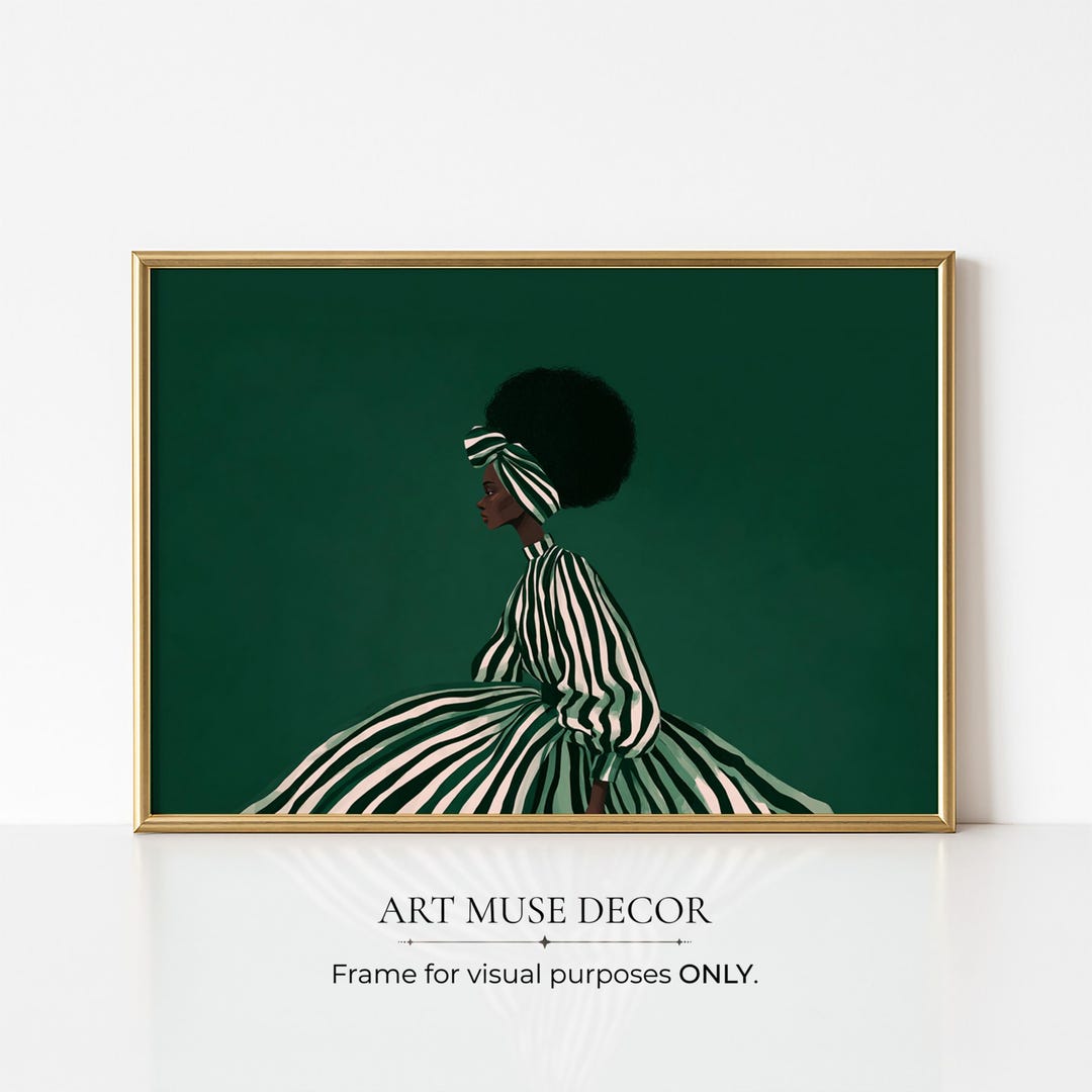 Woman Afrocentric Wall Art: Female Figure Black Painting Print, Emerald ...
