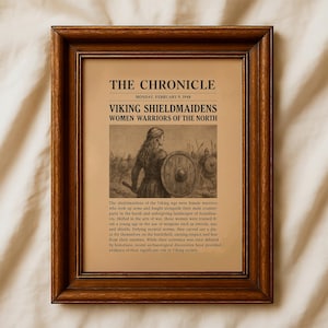 Viking Shieldmaiden Print: Norse Warrior Woman Newspaper Art