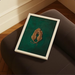 Estampado Leopard Love en verde esmeralda: Póster minimalista de animales de la jungla, arte mural de grandes felinos. imagen 9