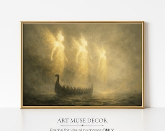 Valkyries & Longship Viking Print: Norse Mythology Wall Art, Dark Cottagecore Decor