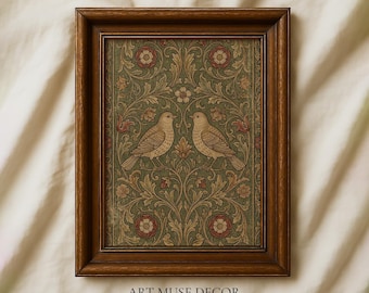 Vintage Bird Tapestry Print: Antique Textile Wall Art, Woodland Farmhouse Decor
