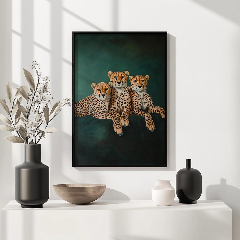 Smaragdgrüner Print Gepard: Minimalistisches Dschungeltier Poster, elegante Großkatzen Wandkunst Bild 8