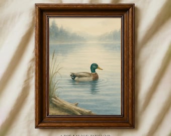 Mallard Duck Print: Rustic Hunting Lodge Wall Art, Farmhouse Decor