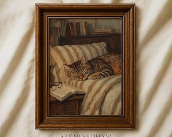 Brown Tabby Cat Print: Vintage Oil Painting, Pet Portrait