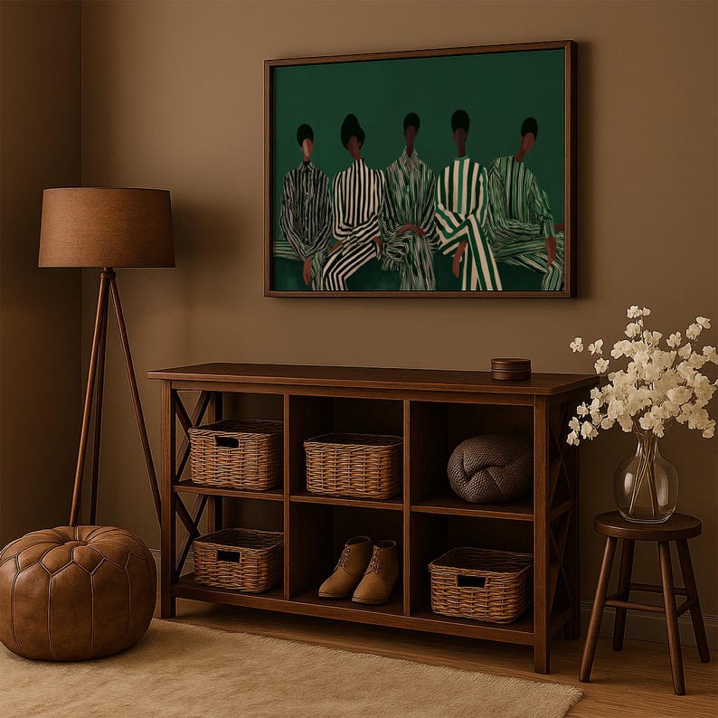 Modern Afrocentric Wall Art: Friends Black Painting, African Home Decor 画像 8