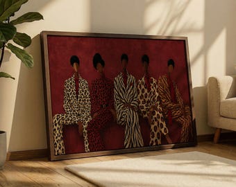 Figuras con estampados de leopardo, guepardo, tigre y grandes felinos: estampado afrocéntrico moderno en rojo.