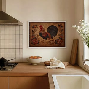 Earth Rooster Chinese Zodiac Textile Print: Antique Folk Art, Primitive Animal Decor image 9