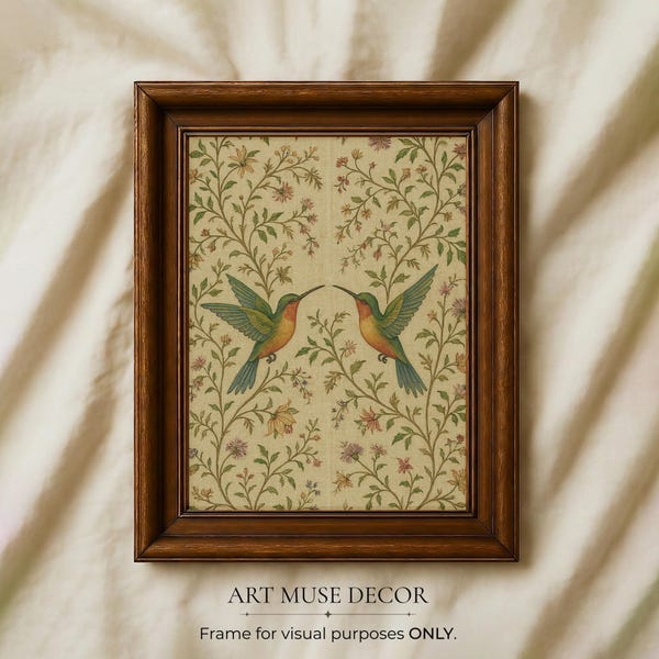 Vintage Kolibri Gobelin Print: Botanische Volkskunst Wandbehang