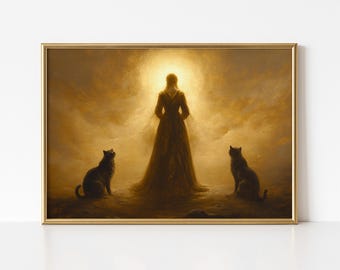 Freyja & Cats Viking Art Print: Norse Goddess Scandinavian Decor