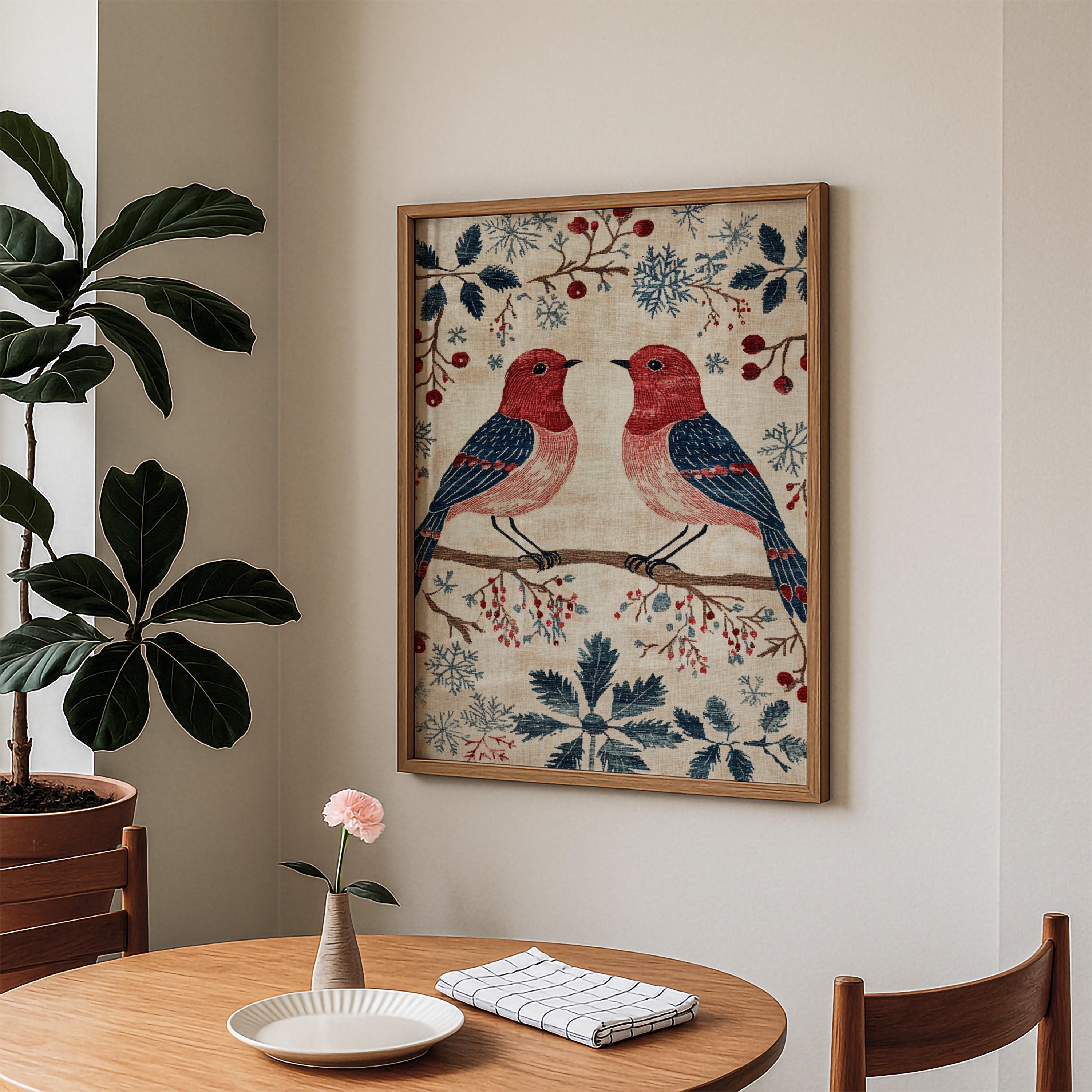 Tenture Murale Vintage Folk Art - Motif Oiseaux Et Océan - Décor Intérieur - Occasion