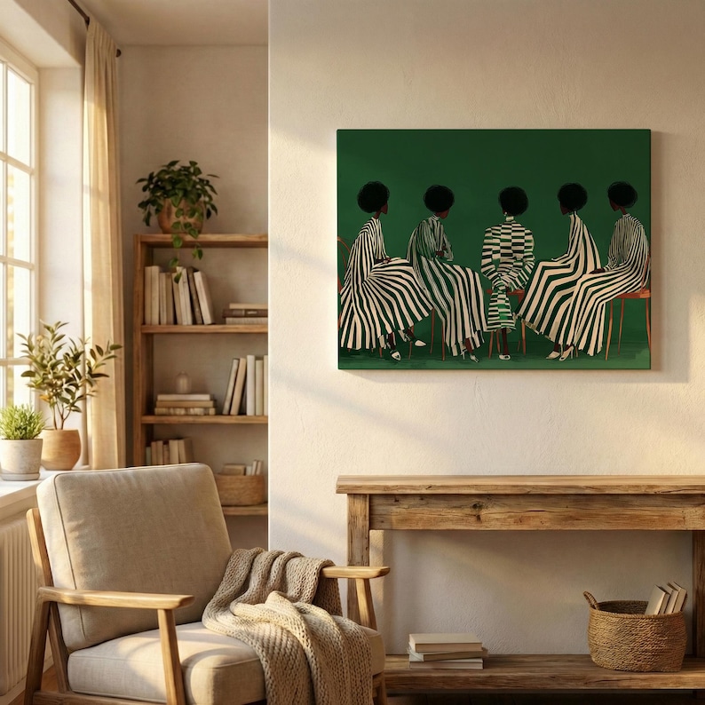 Girlfriends Modern Afrocentric Wall Art: Green Stripe Painting, African Home Decor image 13