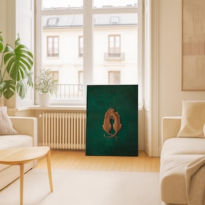 Estampado Leopard Love en verde esmeralda: Póster minimalista de animales de la jungla, arte mural de grandes felinos. imagen 10