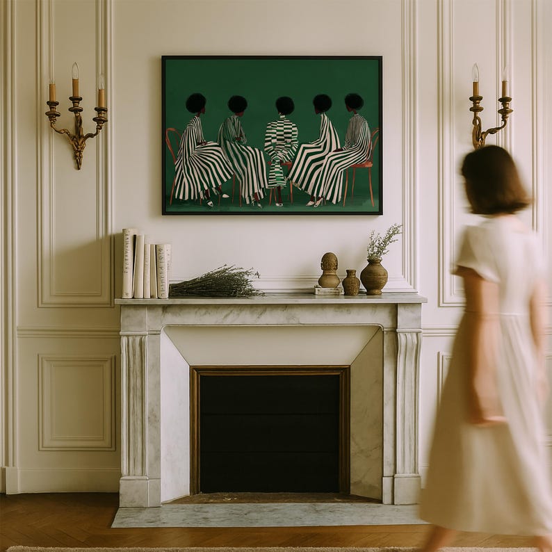 Girlfriends Modern Afrocentric Wall Art: Green Stripe Painting, African Home Decor image 10