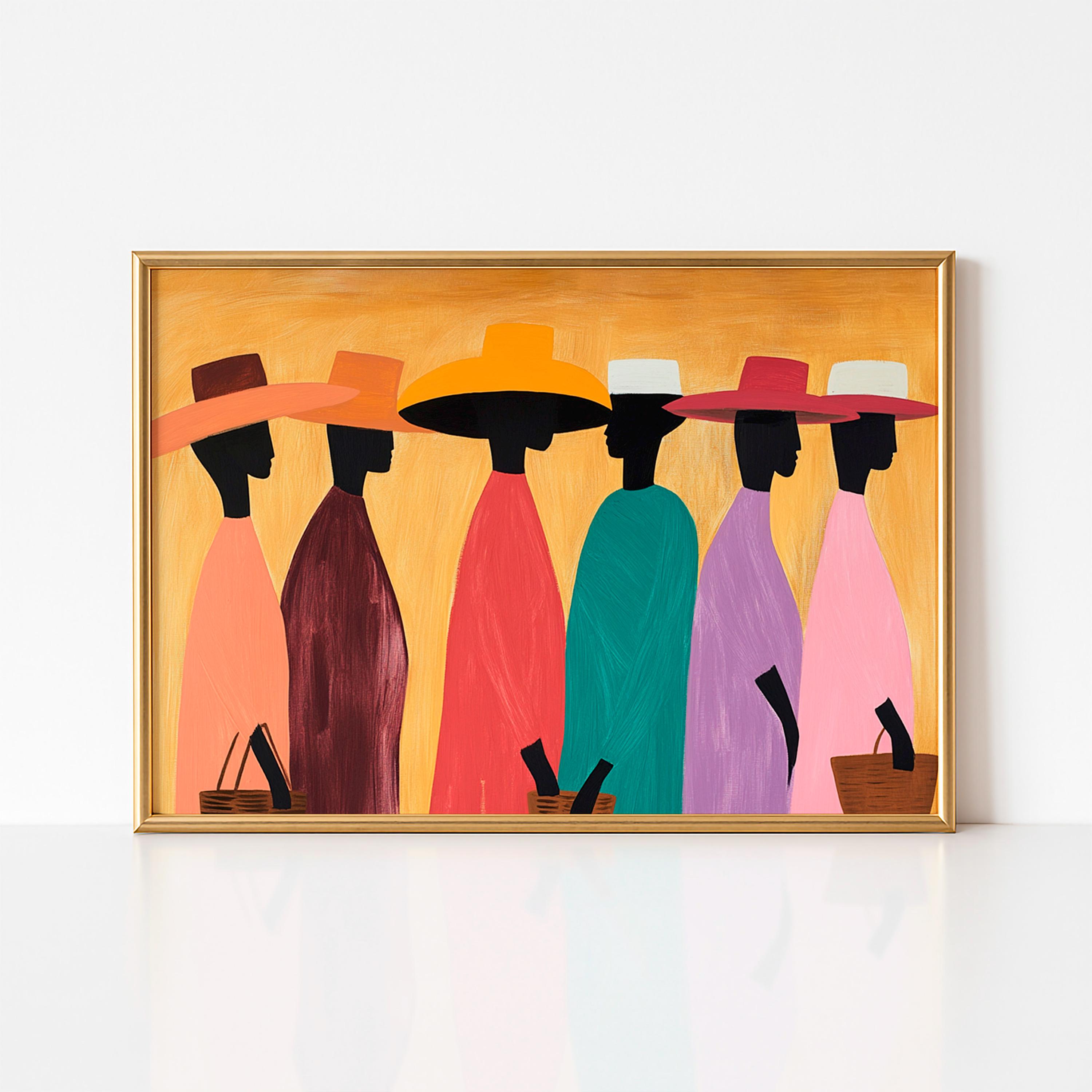 Markets Boho Wall Art, Afrocentric Living Room Decor, Earthy Tone Ethnic Art Print, Contemporary Mid Century Wall Decor, Black Folk Art Gift