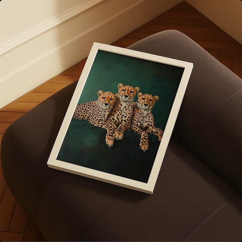 Smaragdgrüner Print Gepard: Minimalistisches Dschungeltier Poster, elegante Großkatzen Wandkunst Bild 9