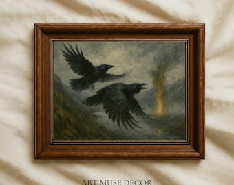 Odin's Ravens Art Print: Norse Mythology, Viking Home Decor