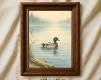 Mallard Duck Print: Rustic Hunting Lodge Wall Art, Farmhouse Decor