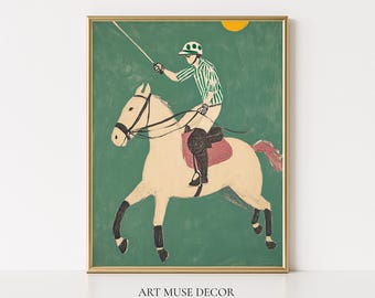 Equestrian Polo Rider Art Print: Vintage Horse Racing Decor