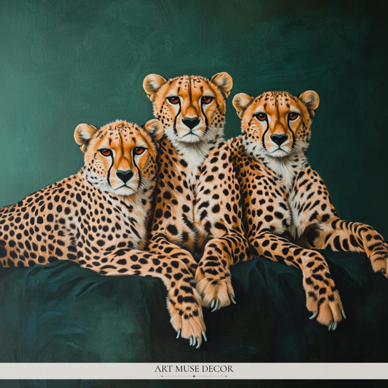 Smaragdgrüner Print Gepard: Minimalistisches Dschungeltier Poster, elegante Großkatzen Wandkunst Bild 2