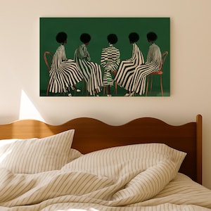 Girlfriends Modern Afrocentric Wall Art: Green Stripe Painting, African Home Decor image 11