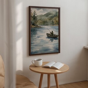 Rustic Fisherman Painting: Vintage Lake Cabin Print, Hunting Wall Art image 12