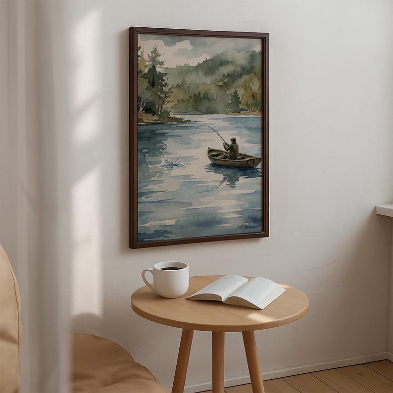 Rustic Fisherman Painting: Vintage Lake Cabin Print, Hunting Wall Art image 12