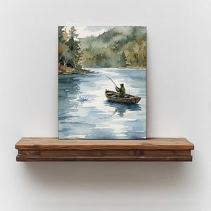 Rustic Fisherman Painting: Vintage Lake Cabin Print, Hunting Wall Art image 6