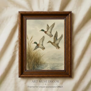 Vintage Mallard Duck Print: Rustic Hunting Lodge Wall Art