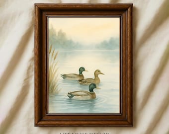 Mallard Duck Print: Rustic Hunting Lodge Wall Art