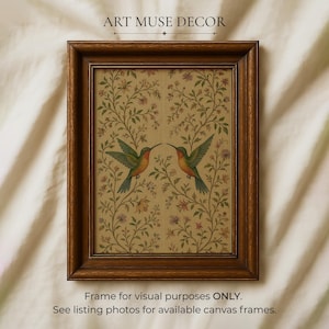 Vintage Hummingbird Tapestry Print: Botanical Folk Art Wall Hanging