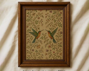 Vintage Hummingbird Tapestry Print: Botanical Folk Art Wall Hanging