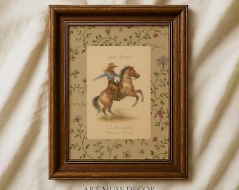 Vintage Cowgirl Floral Print: Western Horseback Riding Decor