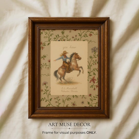 Vintage Cowgirl Floral Print: Western Horseback Riding Decor