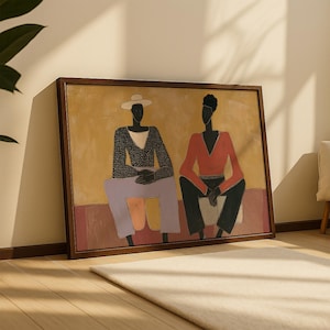 Afrocentric Couple Art Print: Modern Boho Living Room Decor