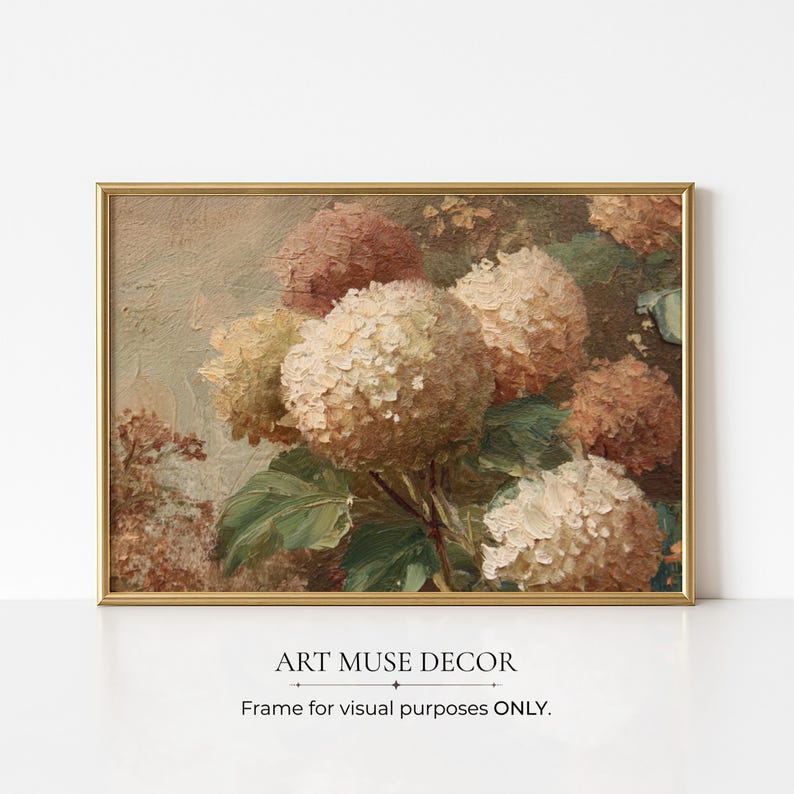 Hydrangea Oil Painting Print: Farmhouse Decor, Vintage Floral Wall Art ...